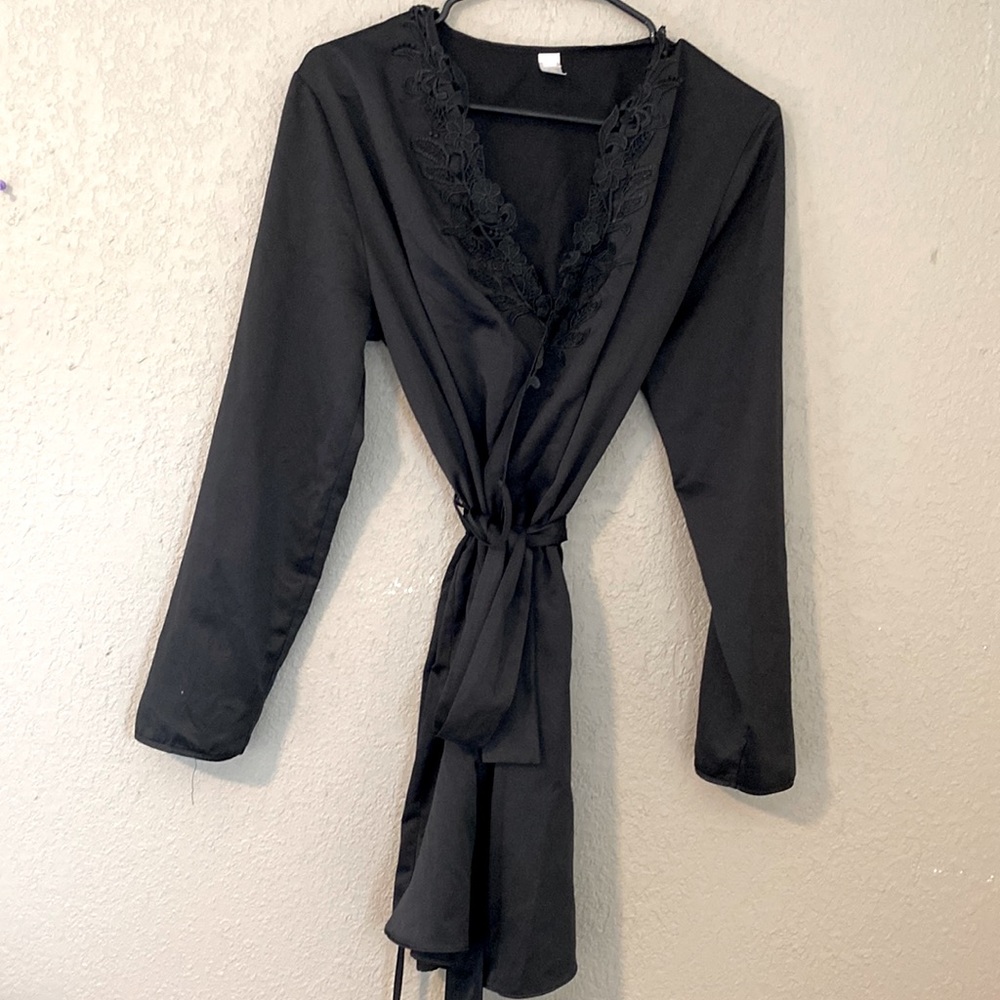 Black satin robe